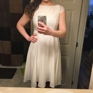 Anne Klein belted white lace Midi Dress with cap sleeves size 4